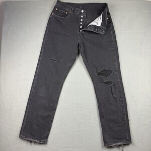 Levi's 501 Jeans Women's W31 L30 Black Wash Button Fly Distressed Denim 31x30